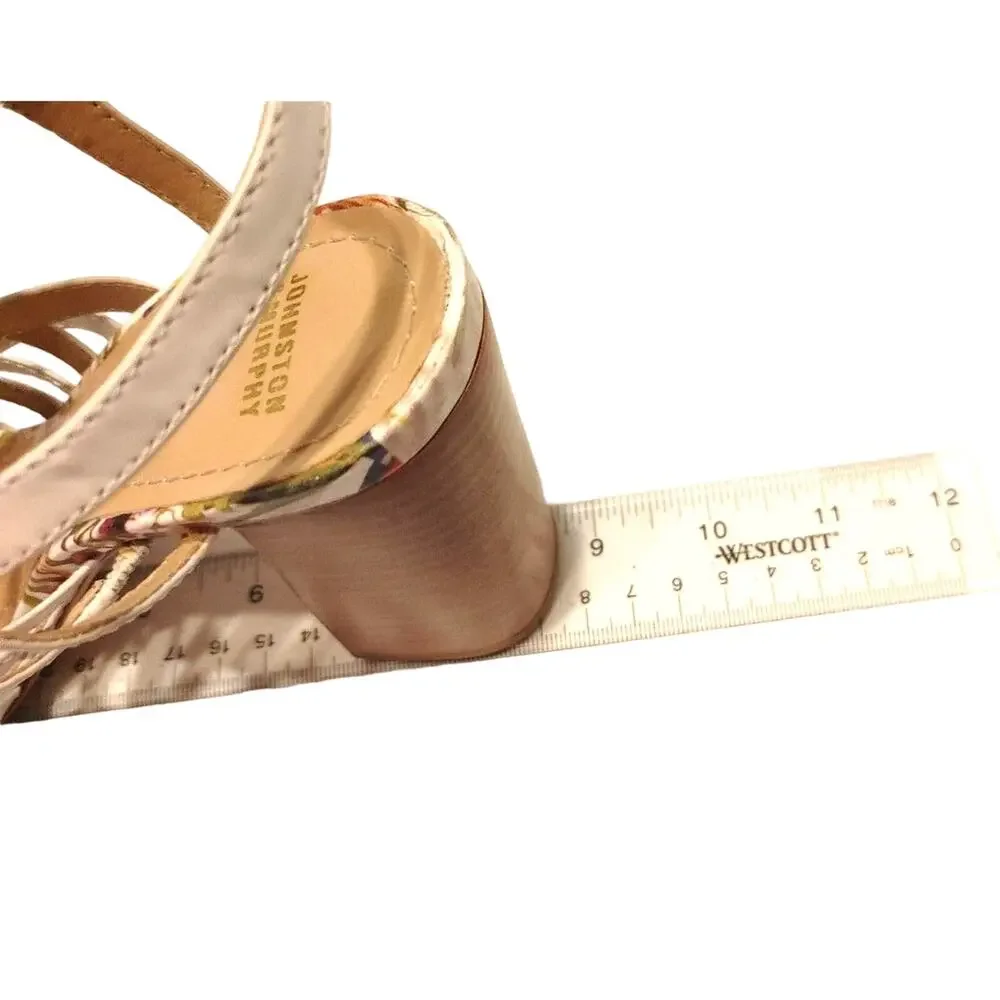 Johnston Murphy Cross Strap Leather Block Heels Strappy Sandals White Womens 5.5